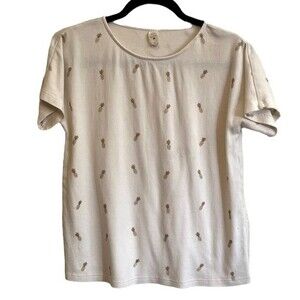 Kate Quinn Pineapple Novelty Print Ribbed Top White and Gold Women’s XS